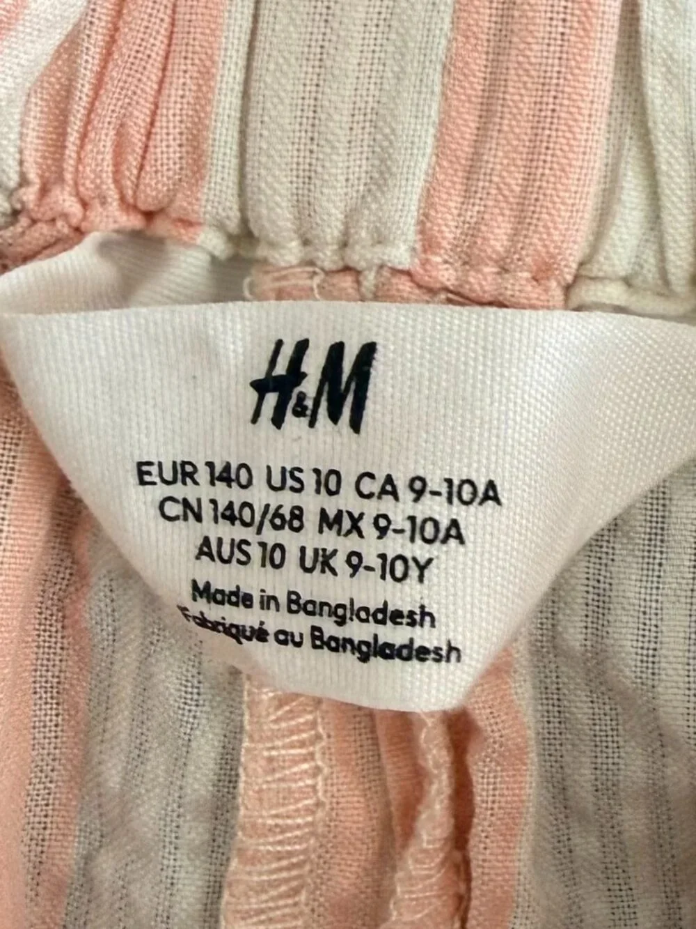 H&M Girls Size 10 Pink White Striped 2 Piece Matching Set